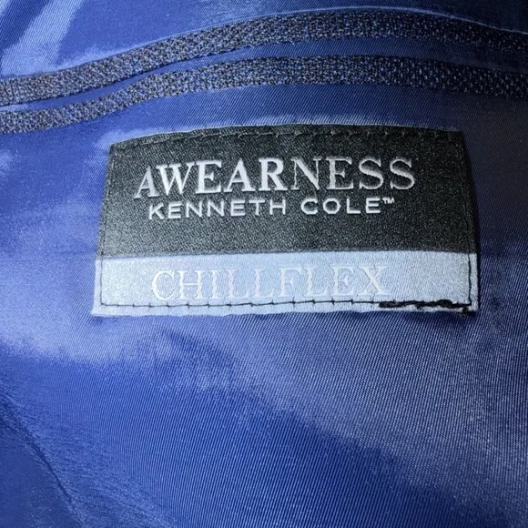 NWT KENNETH COLE CHILLFLEX BLUE CHECK HALF LINED PEAK LAPEL BLAZER 48R - Picture 7 of 13